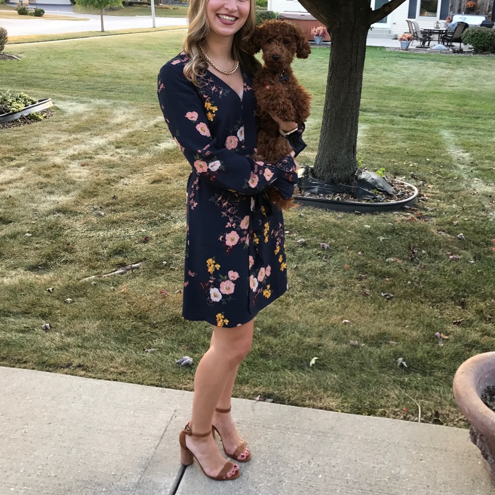 Long Sleeve Navy Floral Mini Dress By Santuary